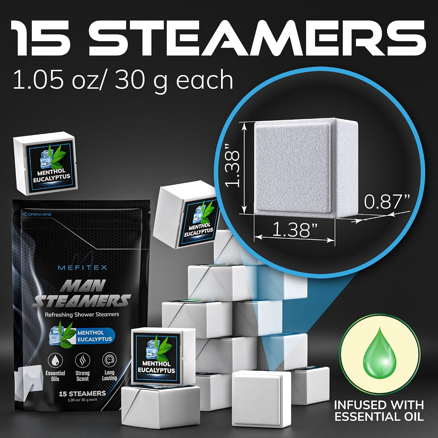 Shower Steamers for Men & Women 30 Pack – Menthol & Eucalyptus Aromatherapy Shower Steamers