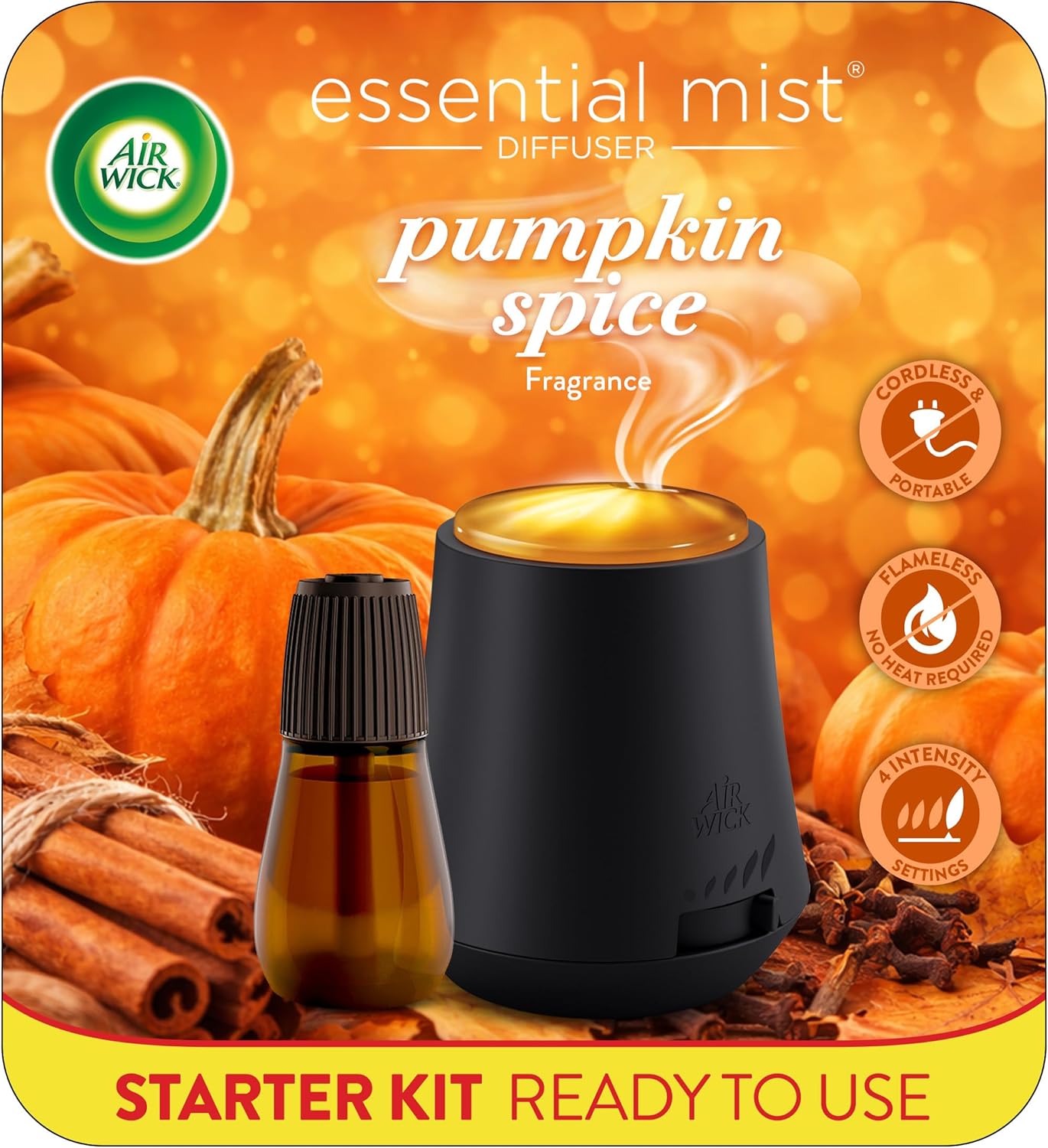 Air Wick Essential Mist Starter Kit (Diffuser + Refill), Pumpkin Spice, Fall scent, Fall spray, Essential Oils Diffuser, Air Freshener