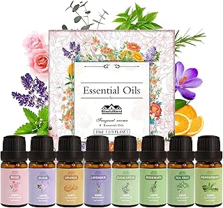8 Pcs×10ml Pure Essential Oils for Diffuser for Home Care, Perfume, Candle and Soap Making - Peppermint, Lavender, Rose, Clove-Organic Essential Oils Set for Women and Mom Gift
