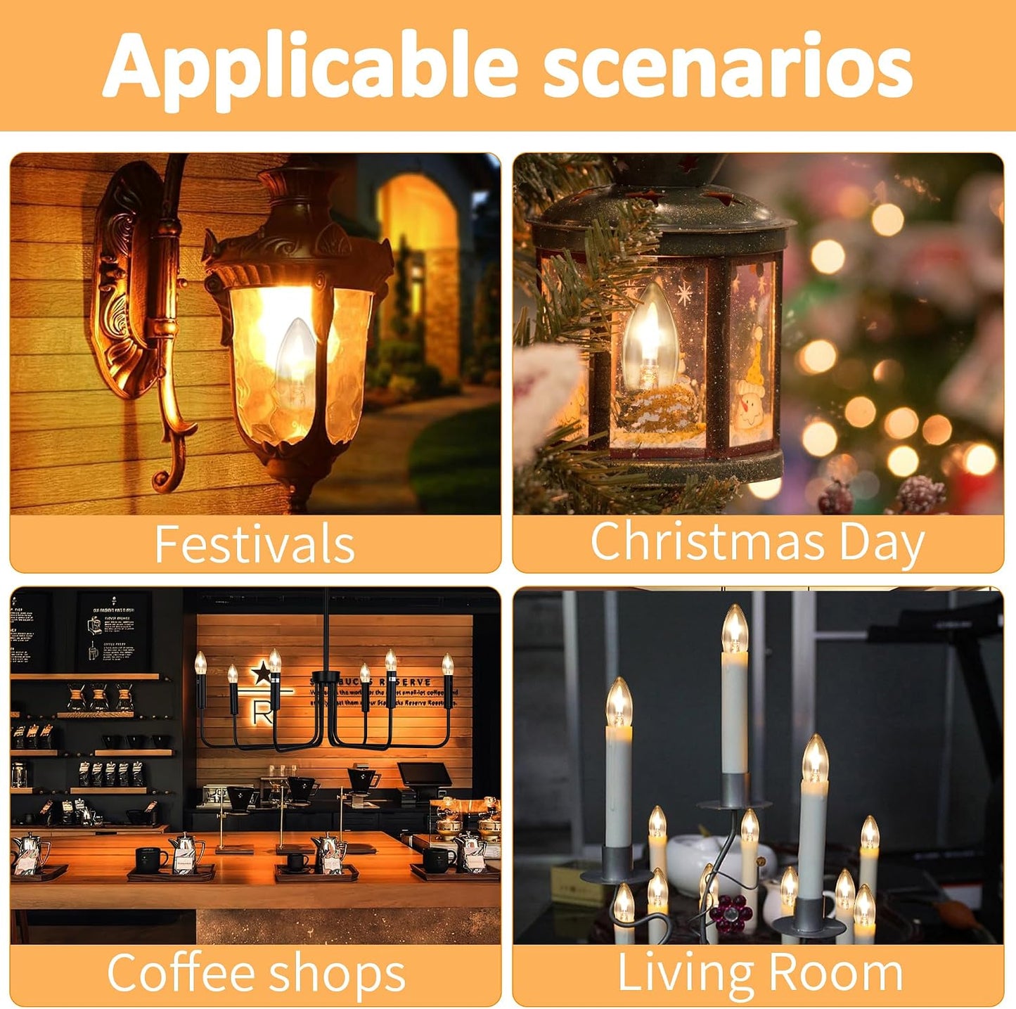 HEWA-Tech B11 Flame Bulbs 2-Pack - Standard Medium Base (E26, Not Candelabra E12), 2 Mode Flickering LED 1800K, Non-Dimmable for Halloween/Christmas Porch & Home Decor
