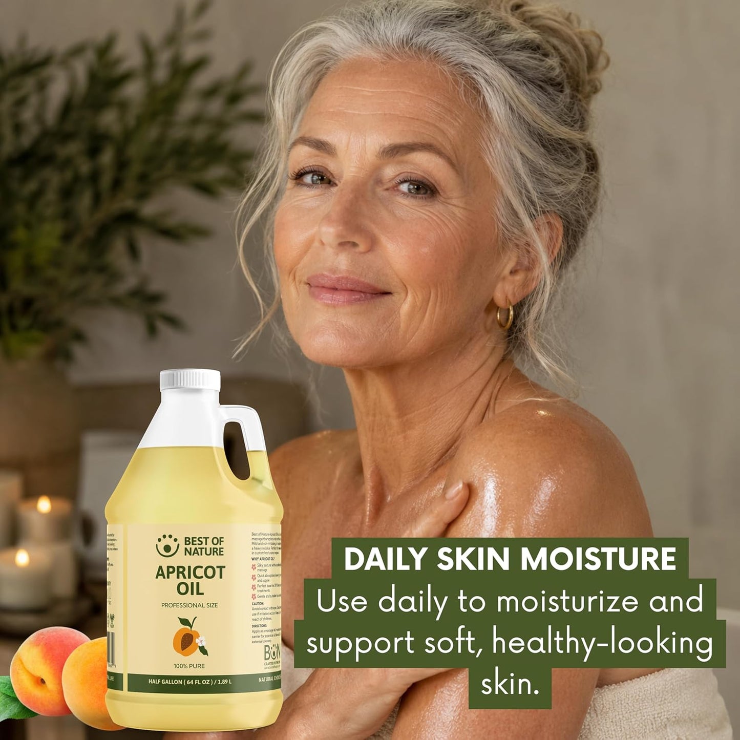 Best of Nature 100% Pure Apricot Oil – Lightweight Massage & Body Oil, Unscented Moisturizer for Hair, Skin, Face, Ideal Carrier Oil for Essential Oils, Half Gallon (64 fl oz)