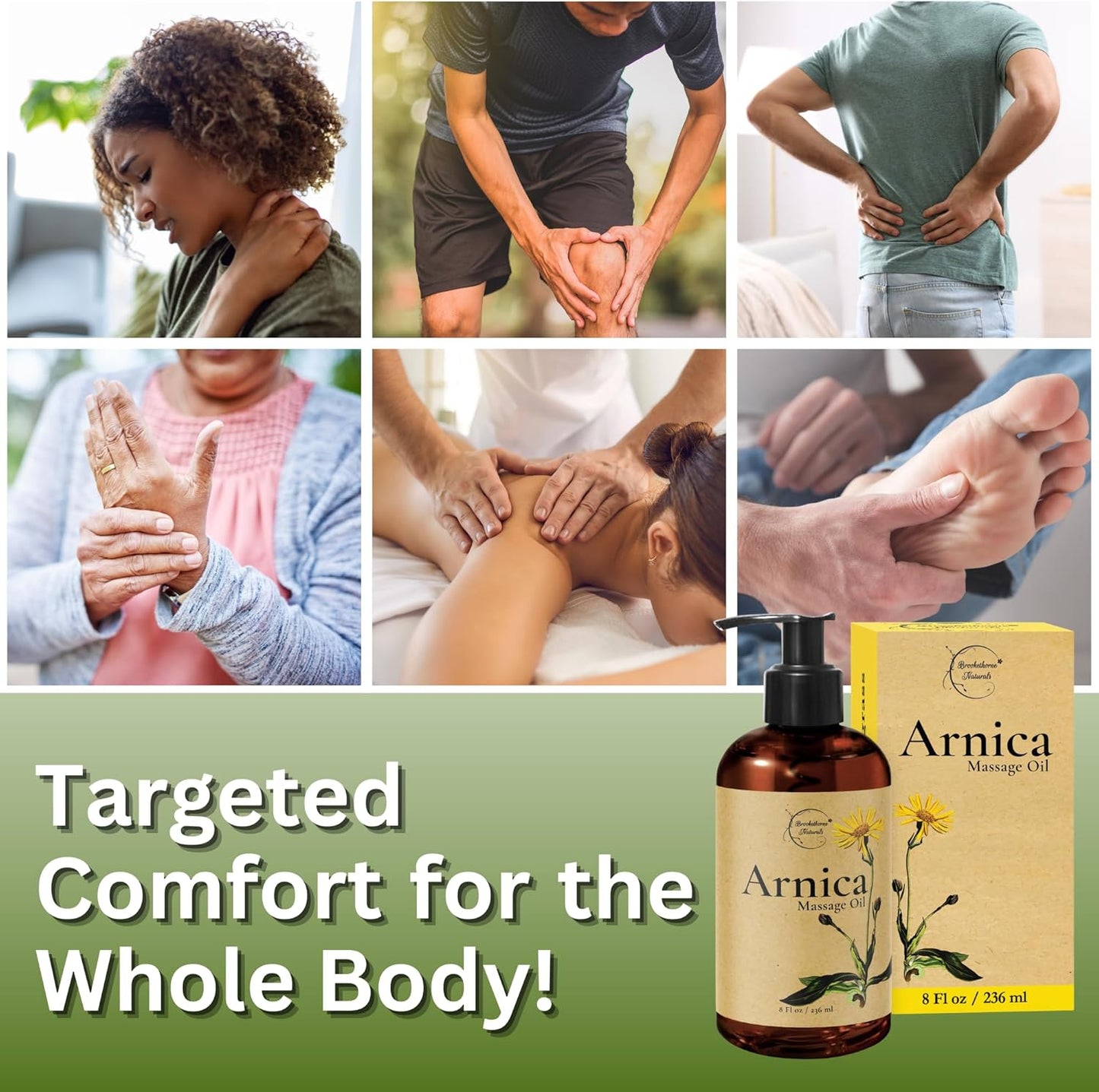 Brookethorne Naturals Arnica Massage Oil for Massage Therapy – Arnica Montana & Lemongrass Essential Oil – All Natural Supports Active Lifestyles – Paraben Free, Made in USA – 16oz