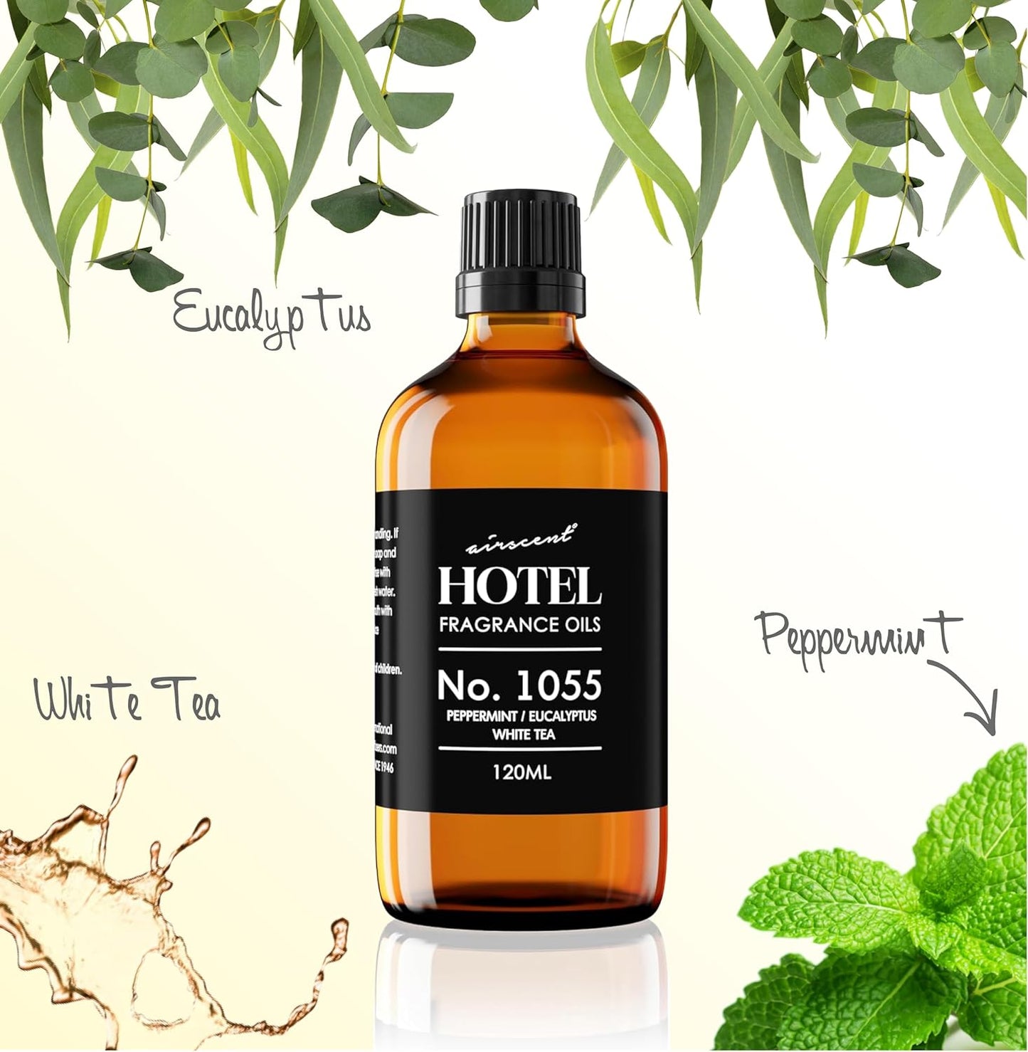AirScent Hotel Diffuser Oil No. 1055 Inspired by Energize Hotel Scent - Peppermint Eucalyptus White Tea - Fragrance Oil Blend for Ultrasonic and Waterless Diffusers and Crafting - 120 mL