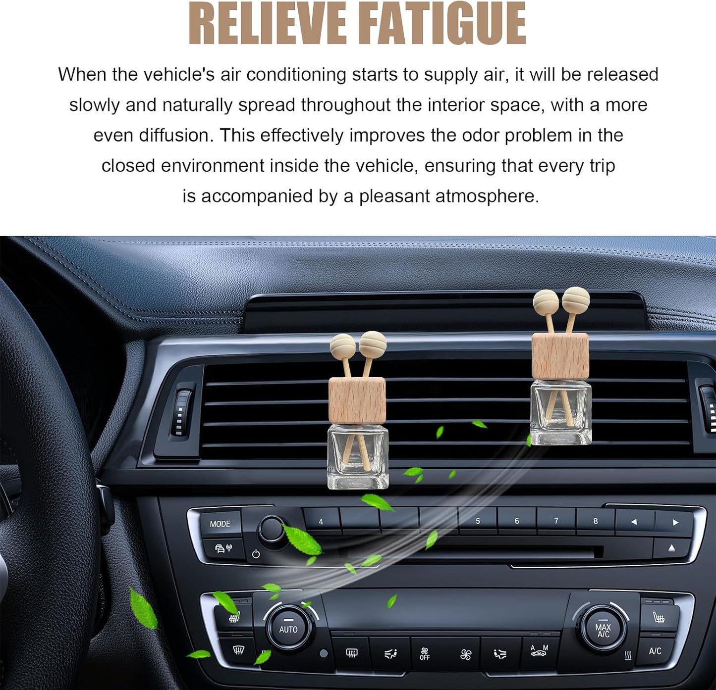 2 PCS Car Diffuser Air Freshener Bottles, Refillable Empty Glass Essential Oil Diffuser Vent Clip & Wooden Caps Sticks, Universal Aromatherapy Diffusers for Most Vehicles (Square)