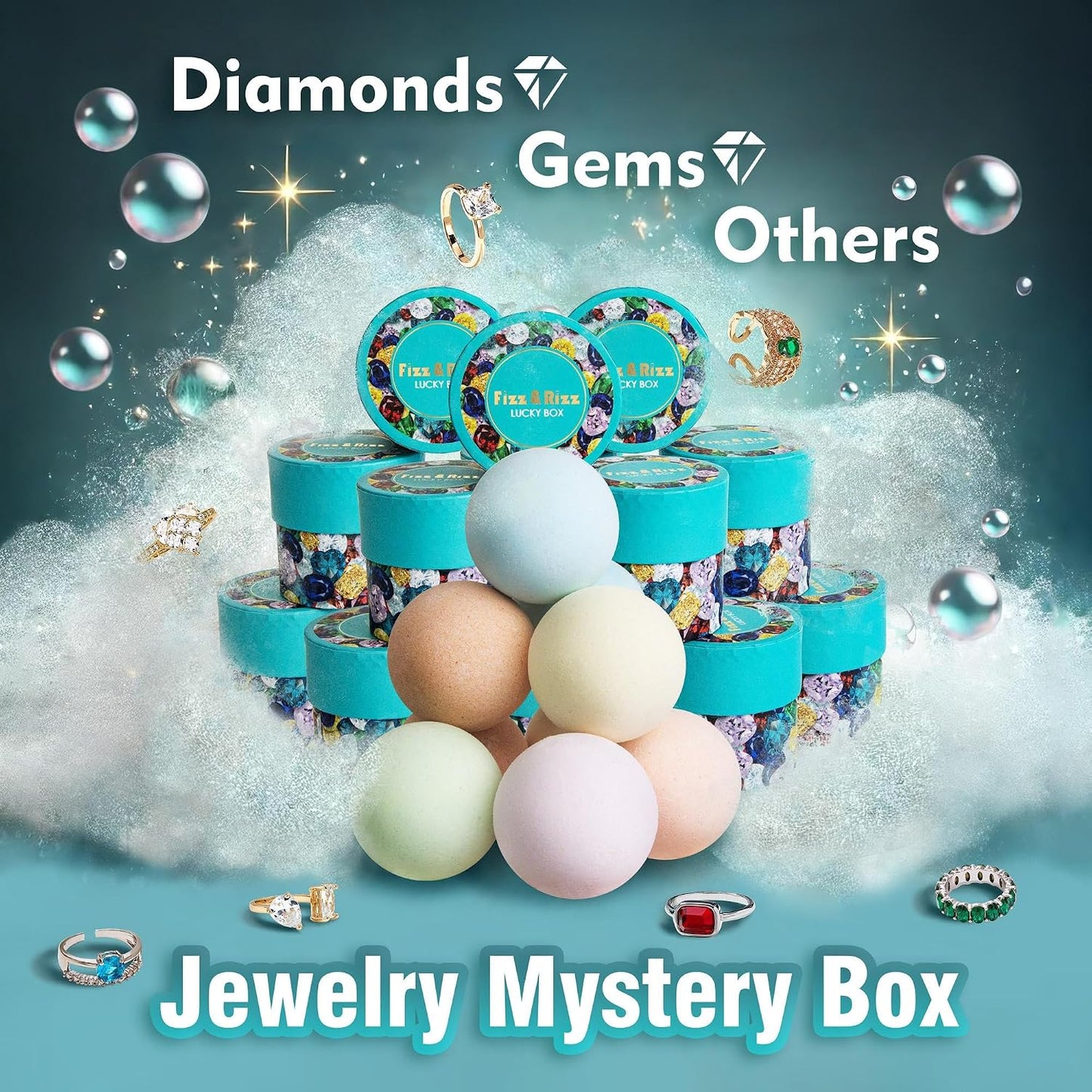 Jewelry Mystery Bath Bomb:Surprise Rings,Necklaces, Earrings,Bracelets and Chance to Reveal High-Value Jewelry 1 Piece Bath Bomb Perfect Gifts for Various Occasions