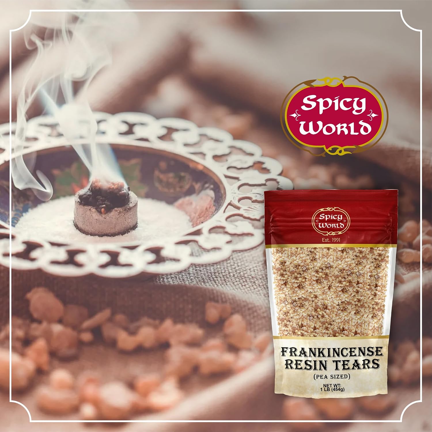 Frankincense Resin Tears Pea Size 1 LB (16oz) Bag - Pure Gum Olibanum, Biblical Resin, Fragrance, Church Incense - by Spicy World