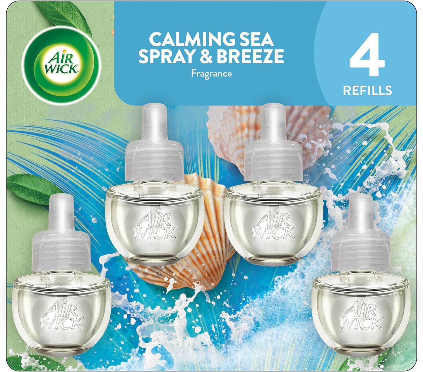 Air Wick Plug-In Scented Oil Refills, 4 Count, Calming Sea Spray & Breeze, Air Freshener, Essential Oils