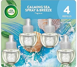 Air Wick Plug-In Scented Oil Refills, 4 Count, Calming Sea Spray & Breeze, Air Freshener, Essential Oils