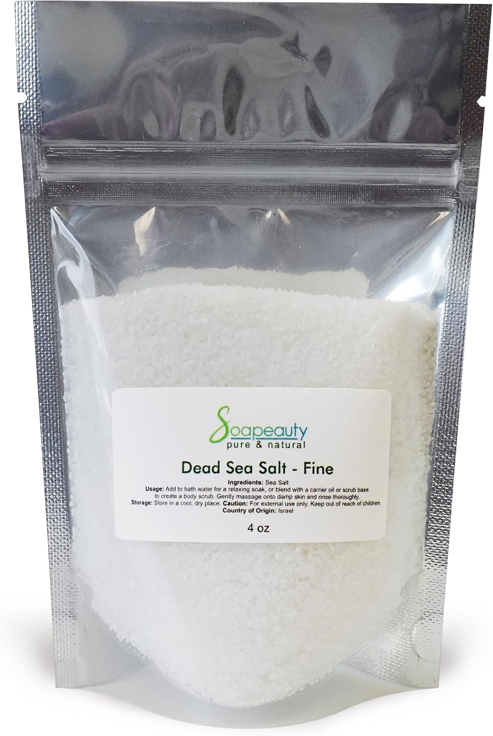 Soapeauty Dead Sea Salt Fine Grain | 100% Pure & Natural | Mineral Rich Bath Salt Soak | for Body Scrubs, Salt Soap Making, Spa & Skincare | 4 oz