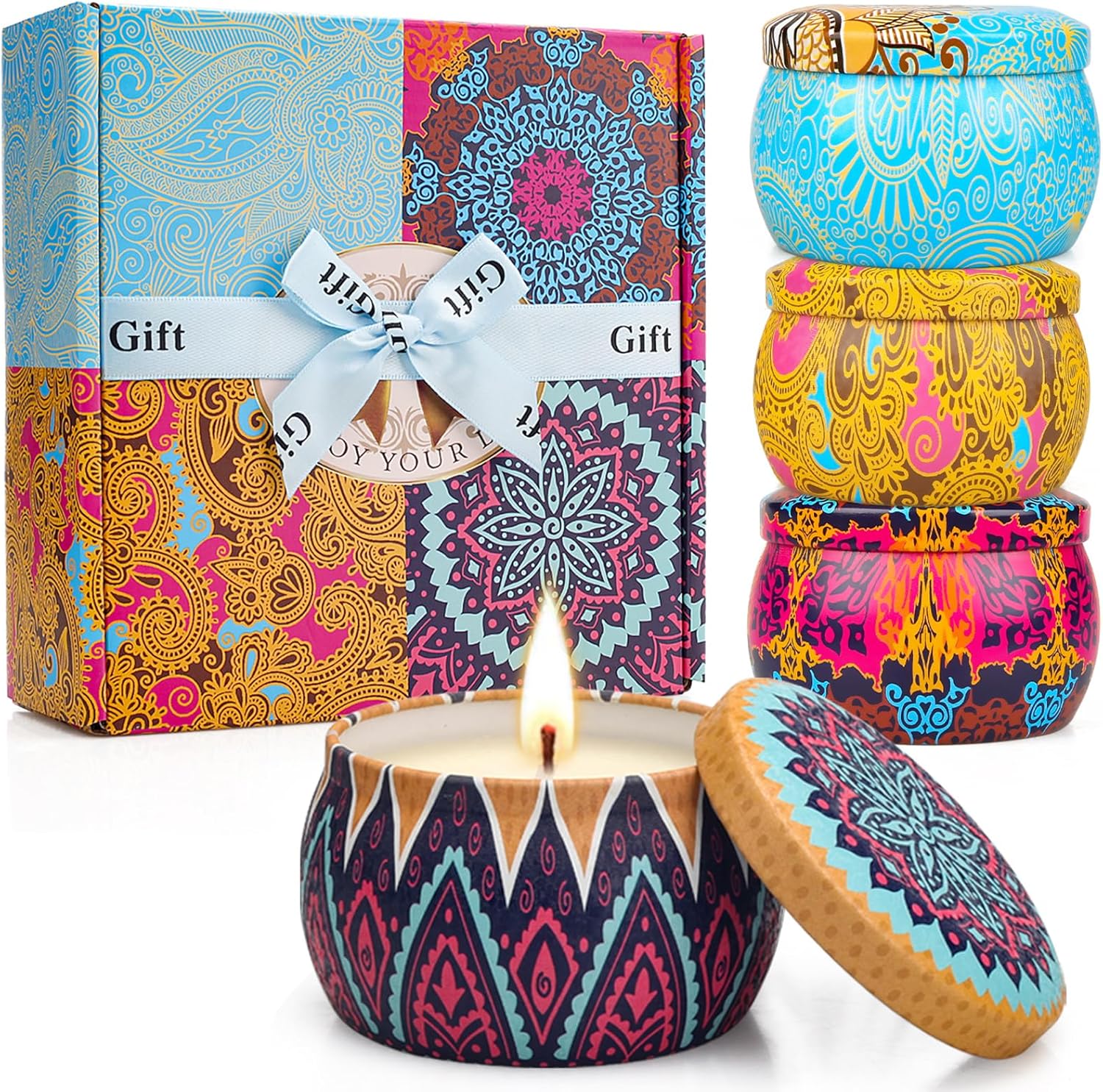 YINUO Scented Candle Gift Set for Women, 4 Pack Long-Lasting Scented Soy Wax Candles with Lavender, Fig, Lemon & Spring, Aromatherapy Candle for Relaxing, Gifts for Women, Mom & Home Décor