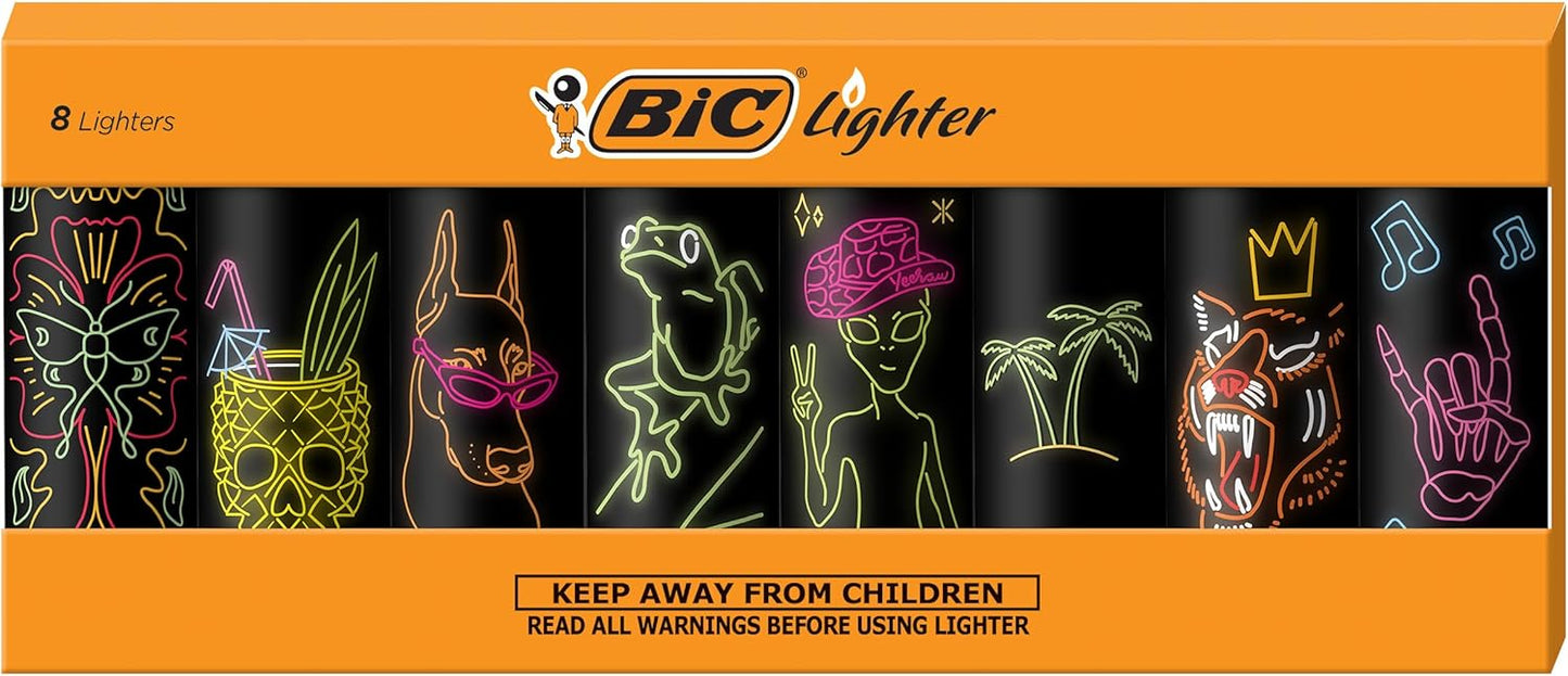 BIC Maxi Pocket Lighter, Special Edition Neon Series, Great for Candles and Firepits, 8 Count Pack of Lighters