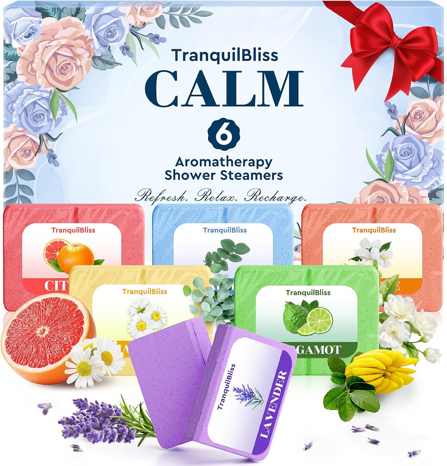 TranquilBliss Shower Steamers with Natural Fragrance, 6 Pack Equals 12 Pack Shower Steamers, Valentine's Day Presents, Luxury Self Care & Relaxation, Stocking Stuffers for Women and Men