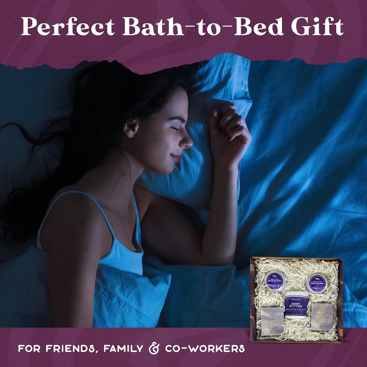 Purple Canyon 6 Piece Lavender Bath-to-Bed Gift Box | Bath Bombs, Soap, and Body Butter Infused with Magnesium and Deep Sea Minerals | Self-Care Products for Rest and Relaxation