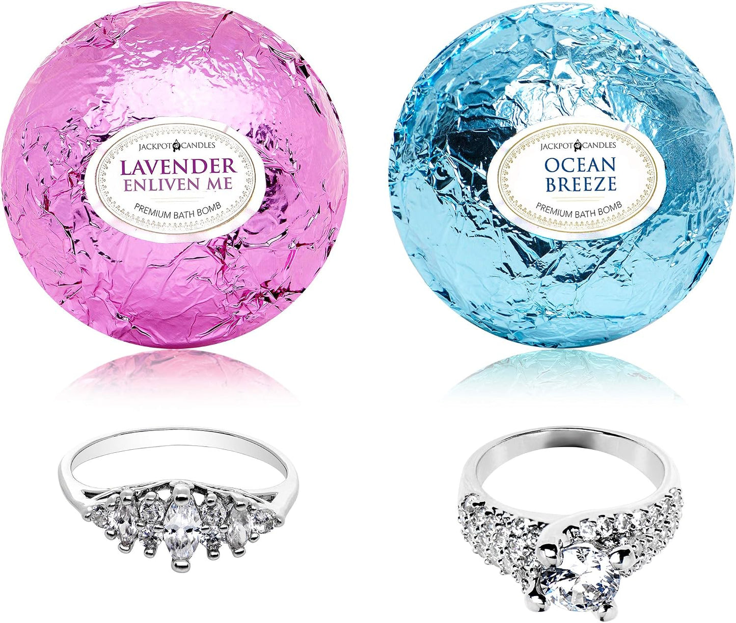 Ocean Breeze Lavender Bath Bombs Gift Set of 2 with Size 6 Ring Inside Each Made in USA