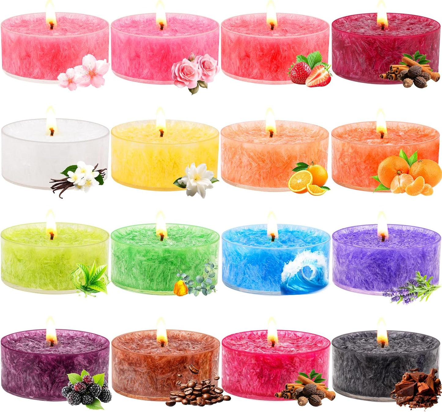 Tealight Candles for Women 16 Pack Aromatherapy Scented Candles Small Candle Gift Set for Women with 16 Scents Long-Lasting Soy Wax Candles for Relaxation, Decor, Christmas, Birthday, Mother's Day