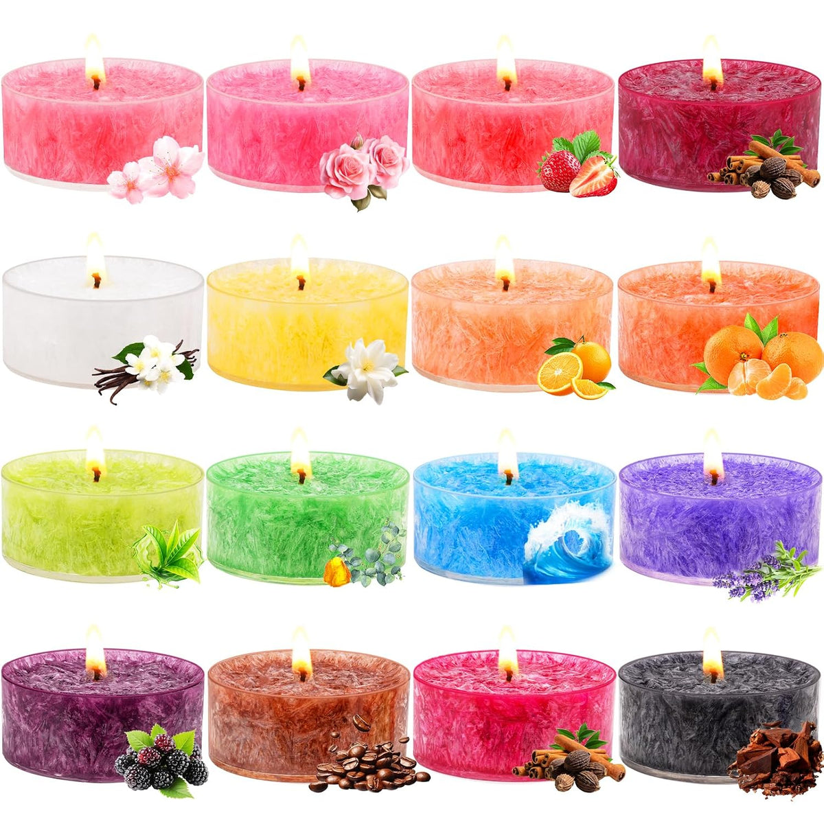 Tealight Candles for Women 16 Pack Aromatherapy Scented Candles Small Candle Gift Set for Women with 16 Scents Long-Lasting