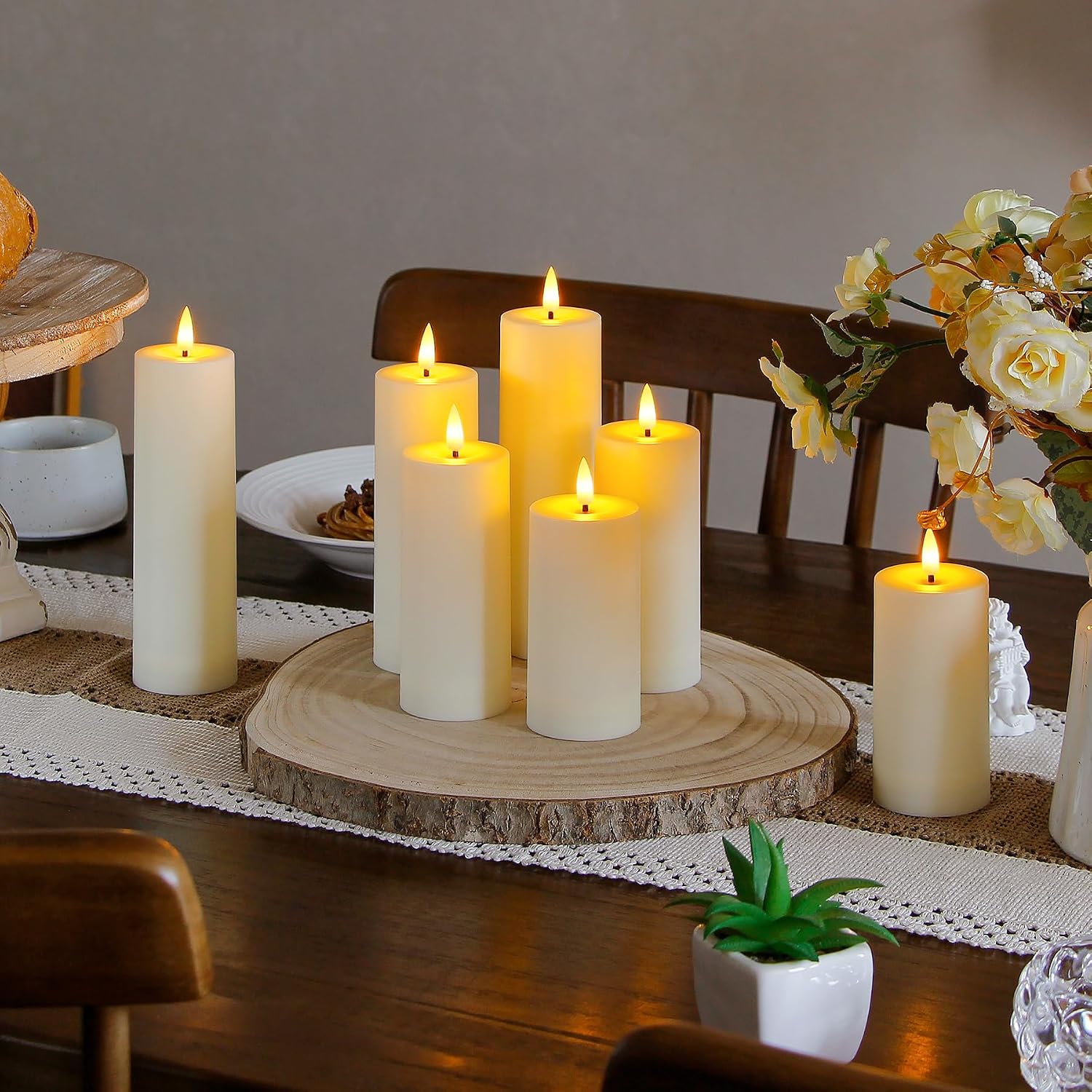 Flameless Waterproof 2.2" x4" 4" 5" 5" 6" 6" 7" 7" Pillar Candles with Remote Control and Timer, LED Battery Operated Plastic Ivory Pack of 8 Outdoor Flickering Warm Light