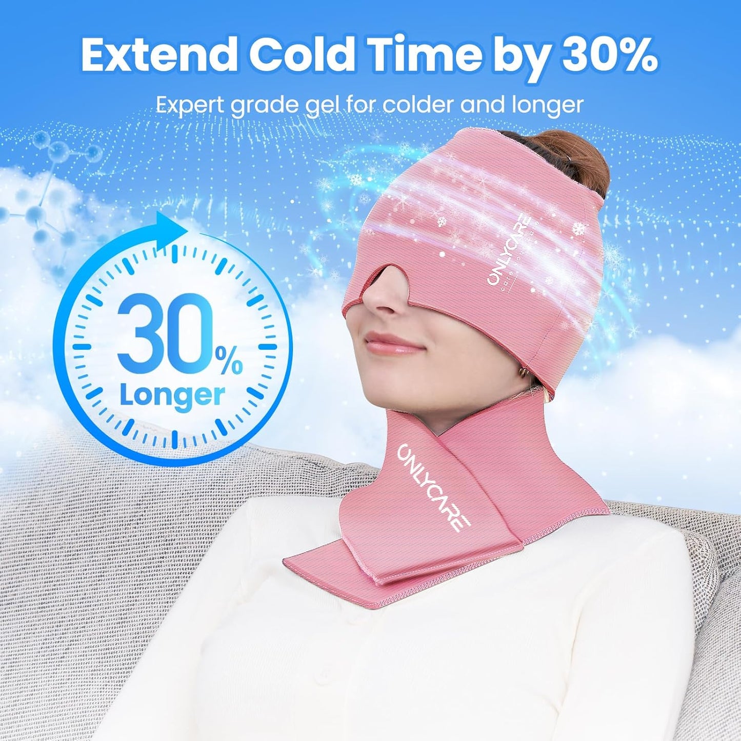 ONLYCARE Migraine Relief Cap and Neck Ice Pack Wrap Gel Set, Upgrade Headache Relief Cap and Shoulder Cold Pack, Hot and Cold Compress, Relief of Pain, Swelling, Office Pressure