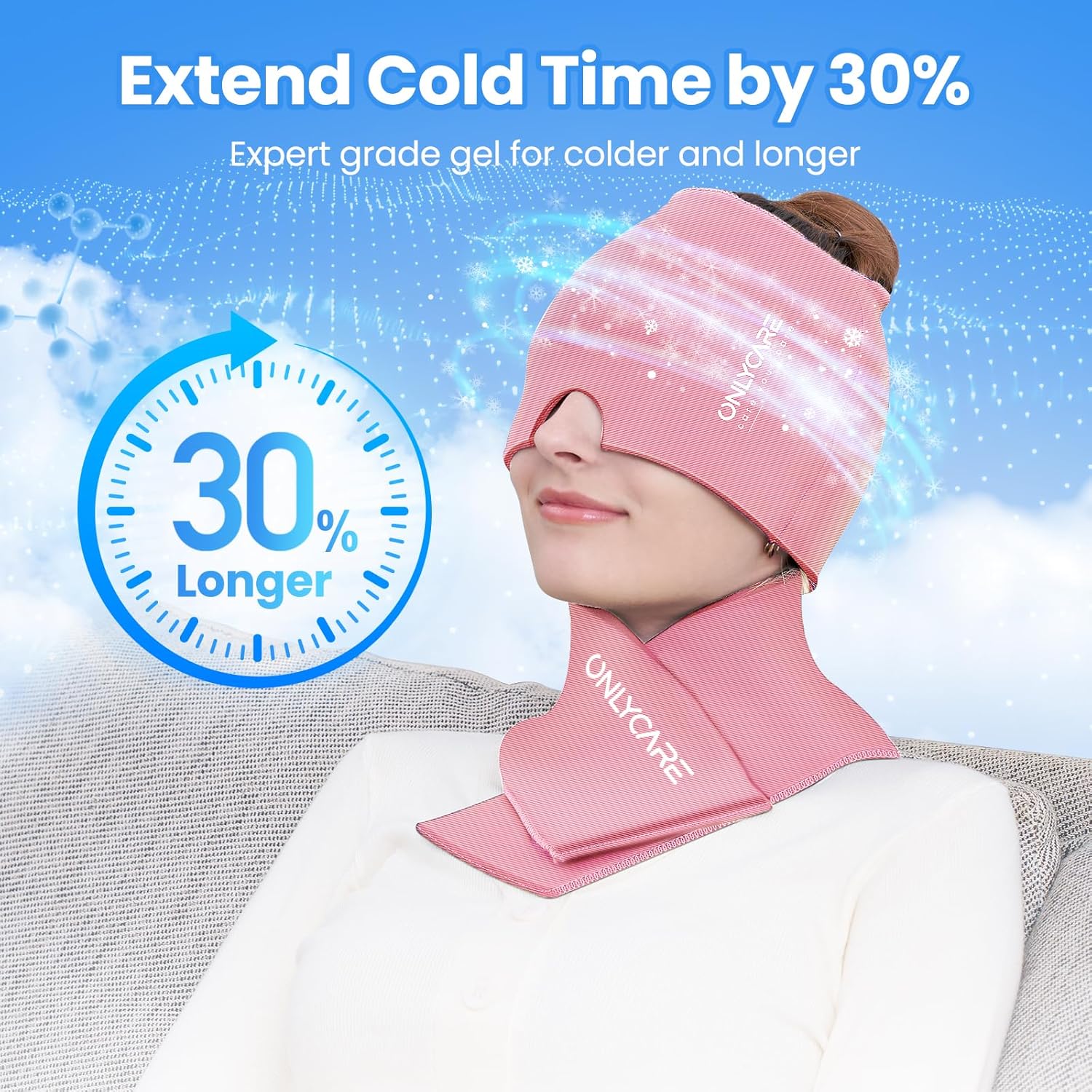 ONLYCARE Migraine Relief Cap and Neck Ice Pack Wrap Gel Set, Upgrade Headache Relief Cap and Shoulder Cold Pack, Hot and Cold Compress, Relief of Pain, Swelling, Office Pressure