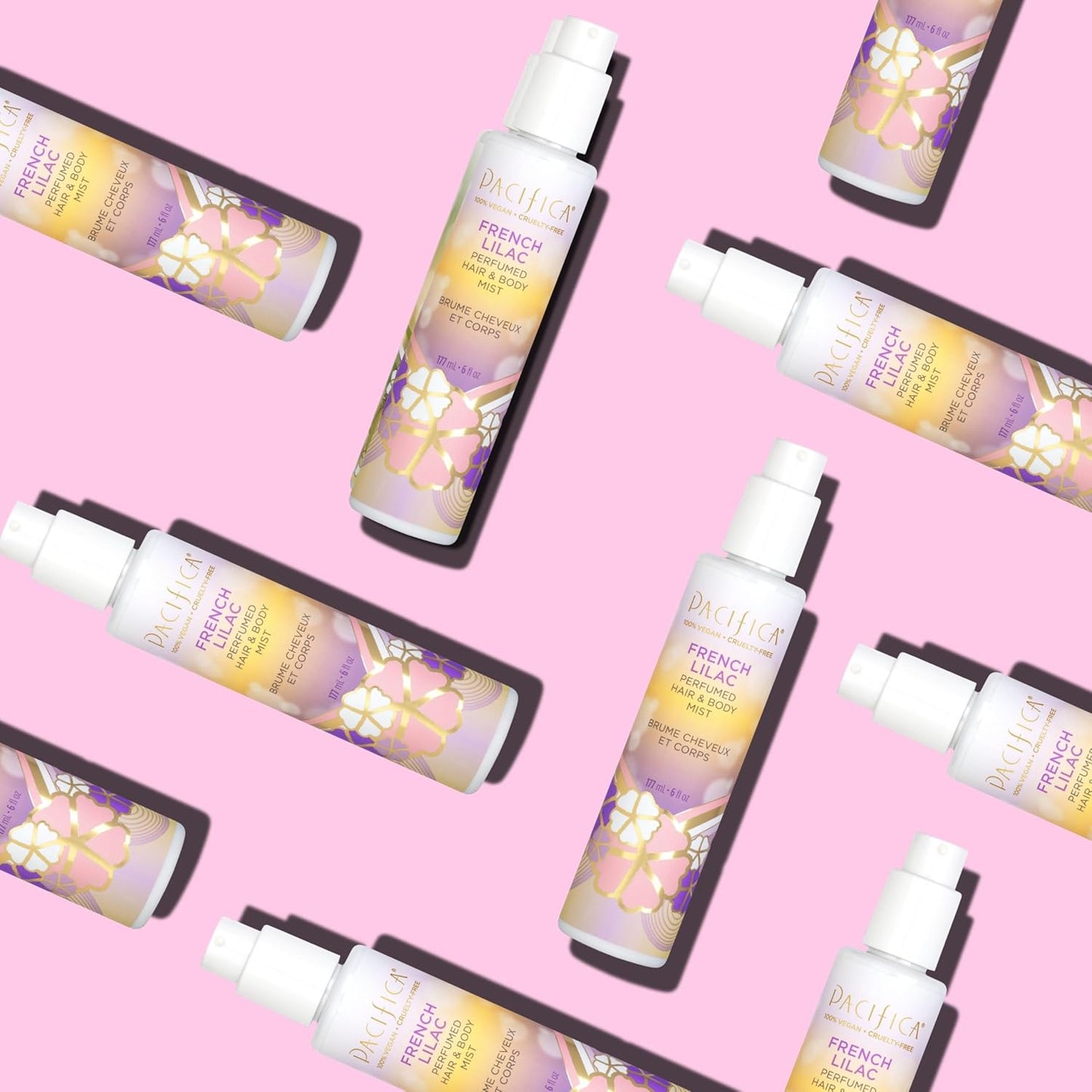 Pacifica French Lilac Hair & Body Mist – Clean Vegan Floral Hair Perfume Spray for Women, Fresh-Cut Lilac, Magnolia & Heliotrope Notes, Alcohol-Free Head-to-Toe Fragrance, Cruelty-Free, 6 Fl Oz