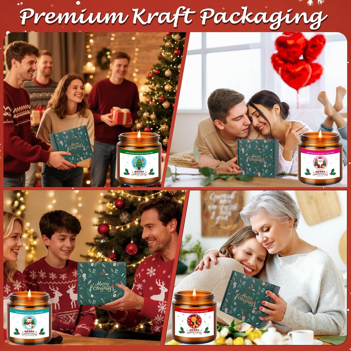 Christmas Candle Set,Scented Candles for Holiday,4 Pack Natural Soy Candles for Home Scented,Christmas Gifts for Women and Men,Scents of Christmas Tree/Cookies/Spices/Flower