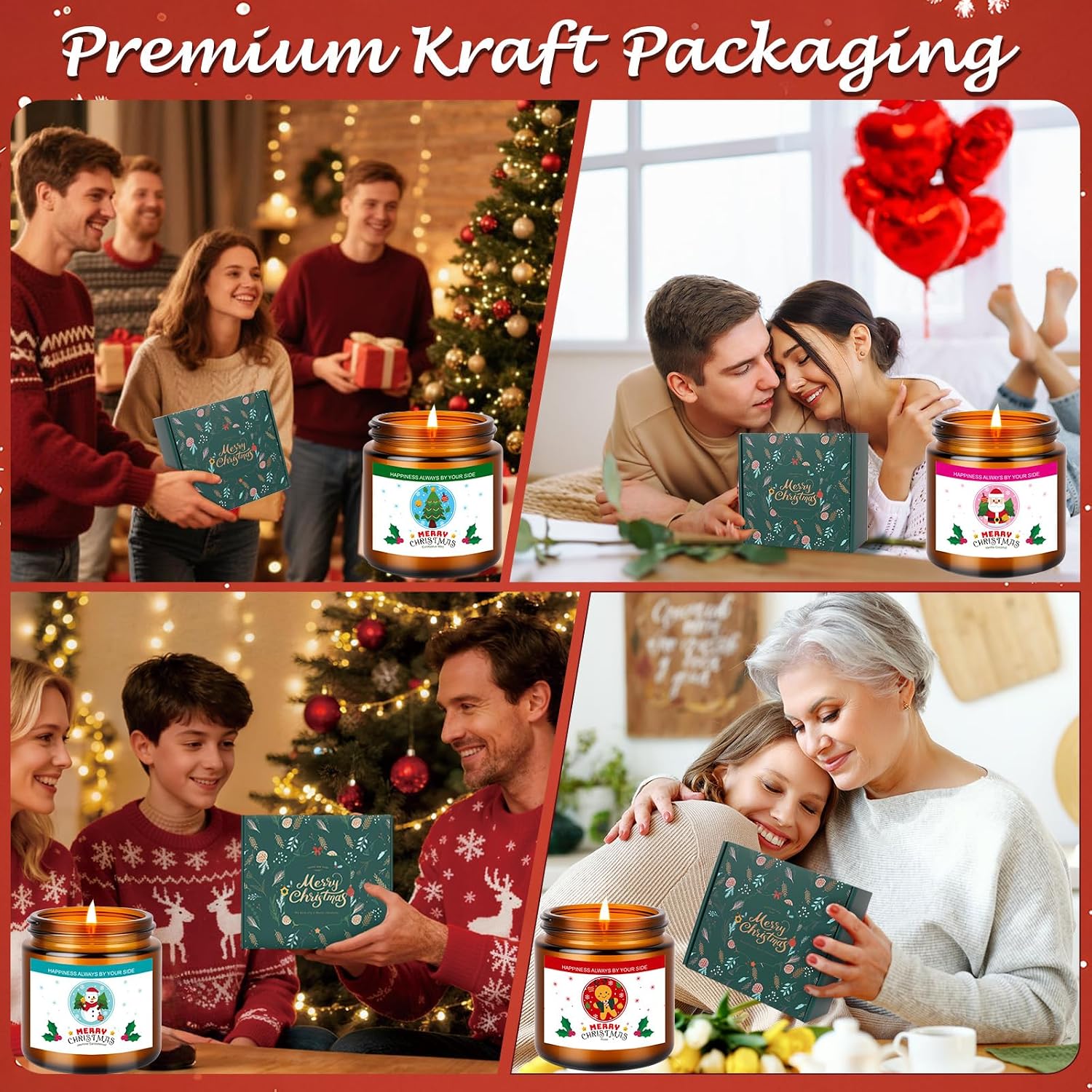Christmas Candle Set,Scented Candles for Holiday,4 Pack Natural Soy Candles for Home Scented,Christmas Gifts for Women and Men,Scents of Christmas Tree/Cookies/Spices/Flower
