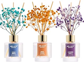 Airkeep Reed Diffuser Set of 3, Ocean Breeze Sweet Orange Cashmere Vanilla Oil Reed Diffusers for Bedroom Living Room Office Aromatherapy Oil Reed Diffuser for Gift 50ml x 3
