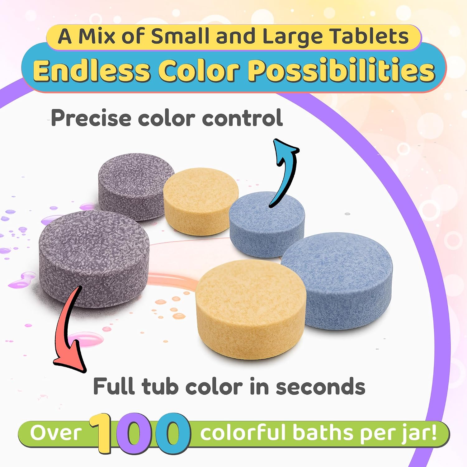– Bath Color Tablets for Kids, 300 Count Jar – Color Changing, Non-Toxic, Non-Staining, Fragrance-Free – Mix Your Own Rainbow and Make Bathtime Fun & Educational - Made in USA (1-Pack)