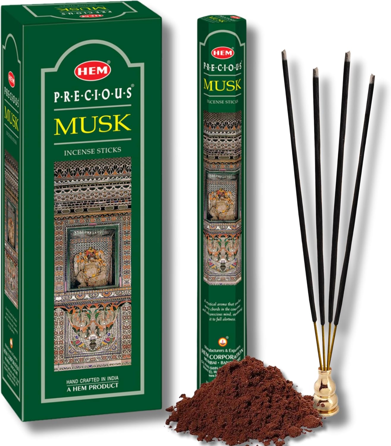 HEM Precious Musk Incense Sticks – (120 Sticks, 6 Boxes Inside) - 9 Inches Long ,Dispel Negativity, Induce Relaxing Sleep, Spiritual Strength, Aromatherapy, And Strengthen Meditation Practices