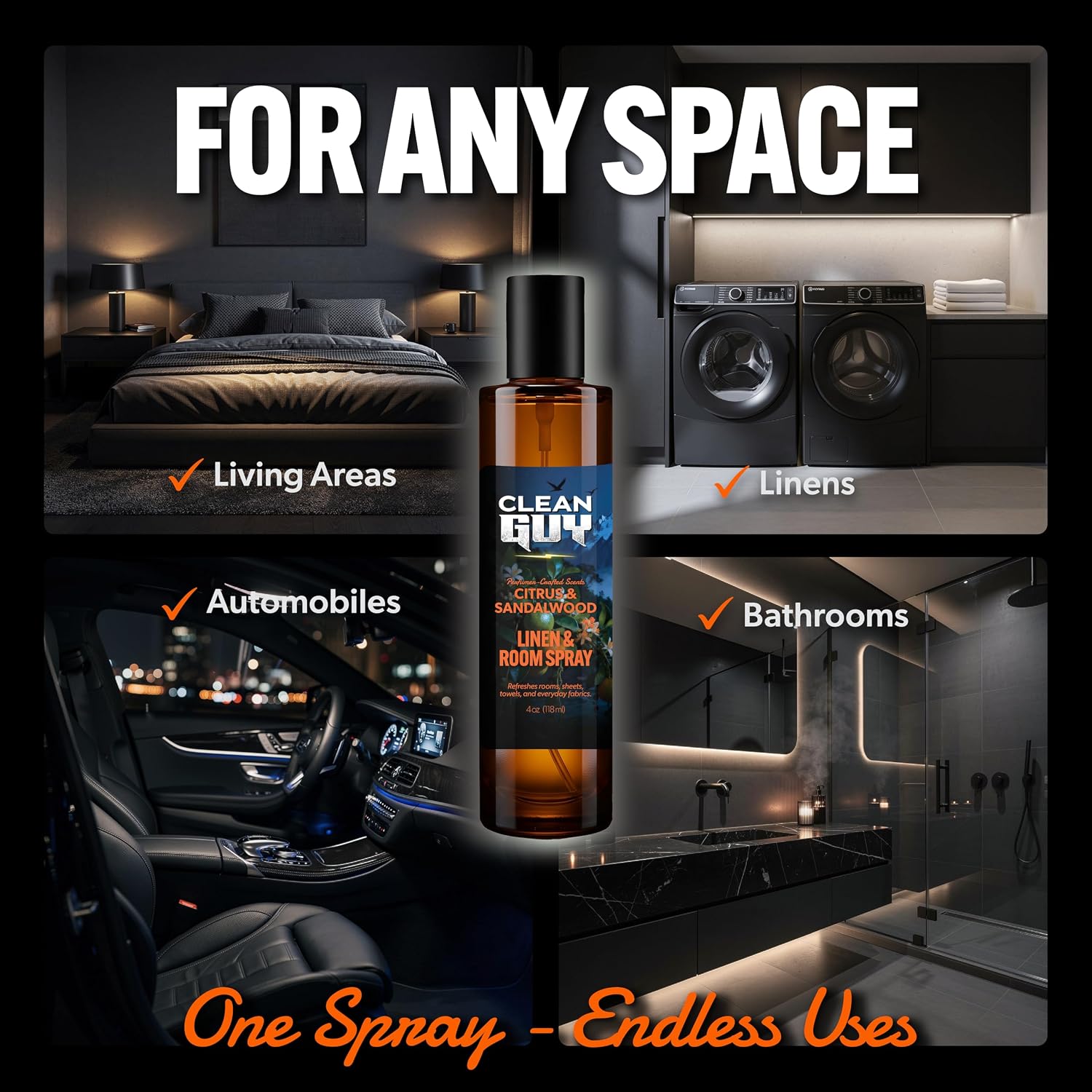 Room Spray for Men, Air Freshener Odor Eliminator– Masculine Home Fragrance & Linen Spray with Essential Oils – Long Lasting Room Deodorizer for Bathroom & Bedroom (4oz, Citrus & Sandalwood)