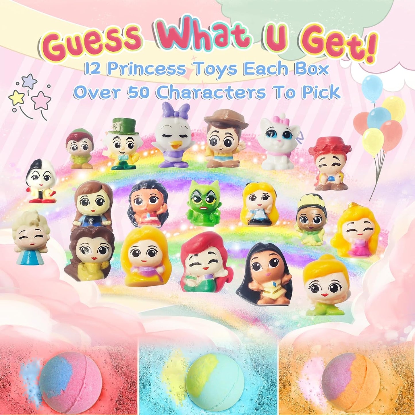 Bath Bombs for Kids: 12 Pcs Princess Bath Bombs with Toys Inside, Kids Bath Bomb Rich in Natural Essential Oils, Organic Bath Bomb Gift Set for Dry Skin Moisturize, Summer Party Favors for Girls