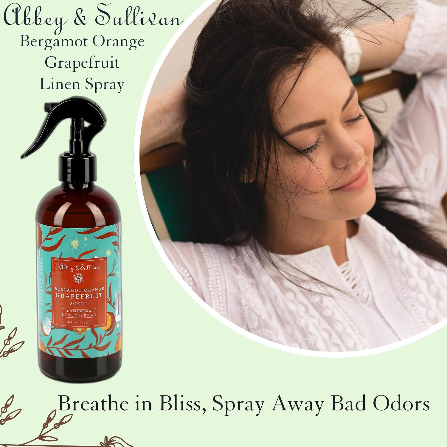 Abbey & Sullivan Linen Spray, Bergamot Orange Grapefruit, Fabric Freshener and Fragrance Room Spray, Pack of 2, 16 oz