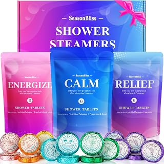 SeasonBliss Shower Steamers 18 Pack Set, Shower Bombs with 6 Charming Scents, Shower Tablets with Natural Ingredients,Self-Care & Relaxation Presents for Women and Men