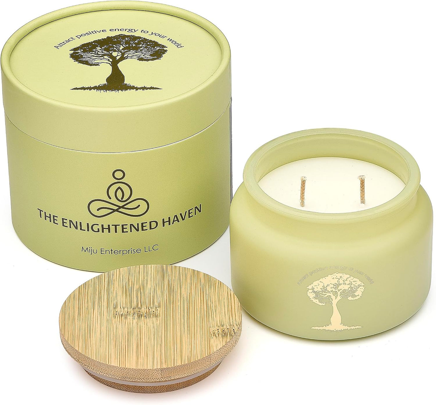 White Sage Meditation and Yoga Candle for Energy Clearing and Protection - 50 Hour Clean Burning Soy Wax - 2-Wick Spiritual Aromatherapy Smudge Candle with Guided Materials -9.5oz