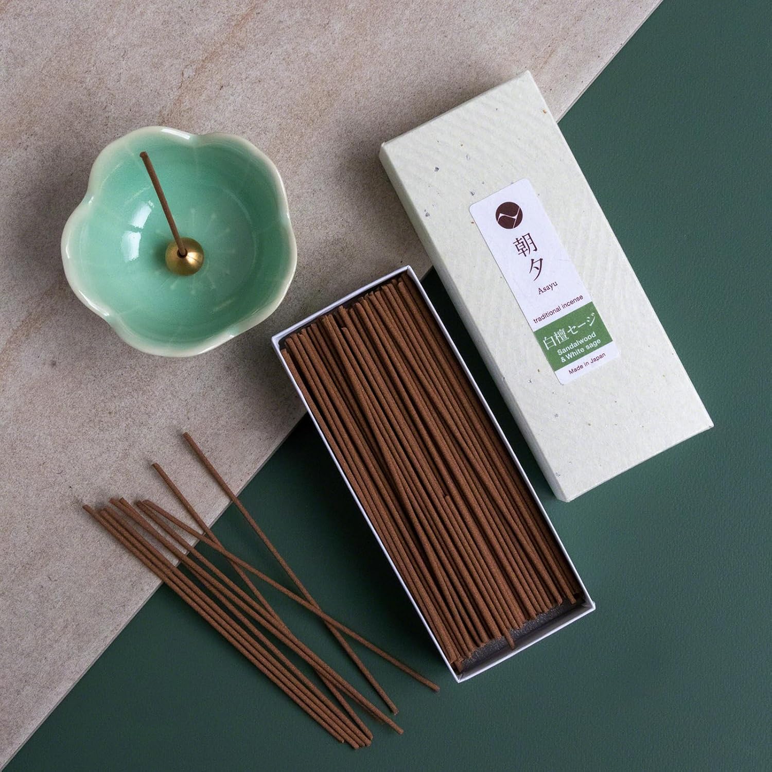 Asayu Japan Traditional Sandalwood & White Sage Incense Sticks, 40gr Smoke Type, 100% Natural Japanese Incense for Morning Relaxation, Yoga, Meditation and Mindfulness