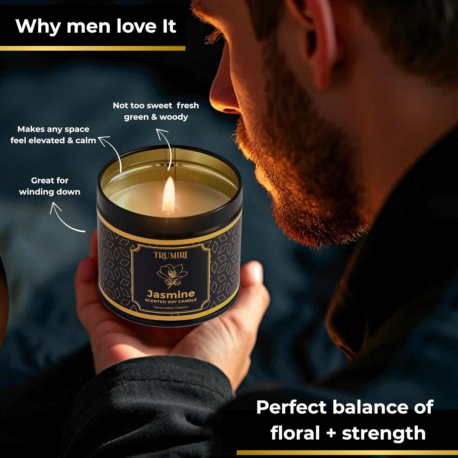 Jasmine Candle Strong Scented Soy Candel Natural Non Toxic Velas Aromáticas Gift for Women Pack of 1 5Oz Decorartive Travel Tin