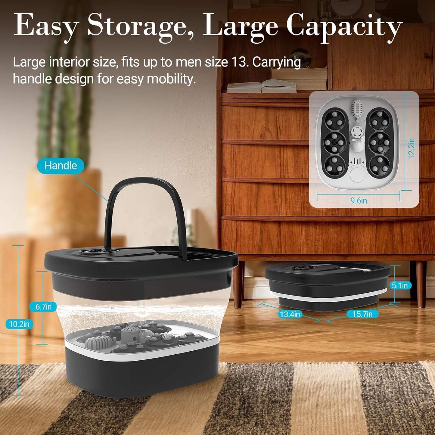 CuPiLo Foot Spa Bath Massager, Upgraded Foot Bath with Circulation Heat, Motorized Shiatsu Massage Balls, Pedicure Soaking Tub with Waves, Remote, Handle, Feet Stress Relief, Gifts