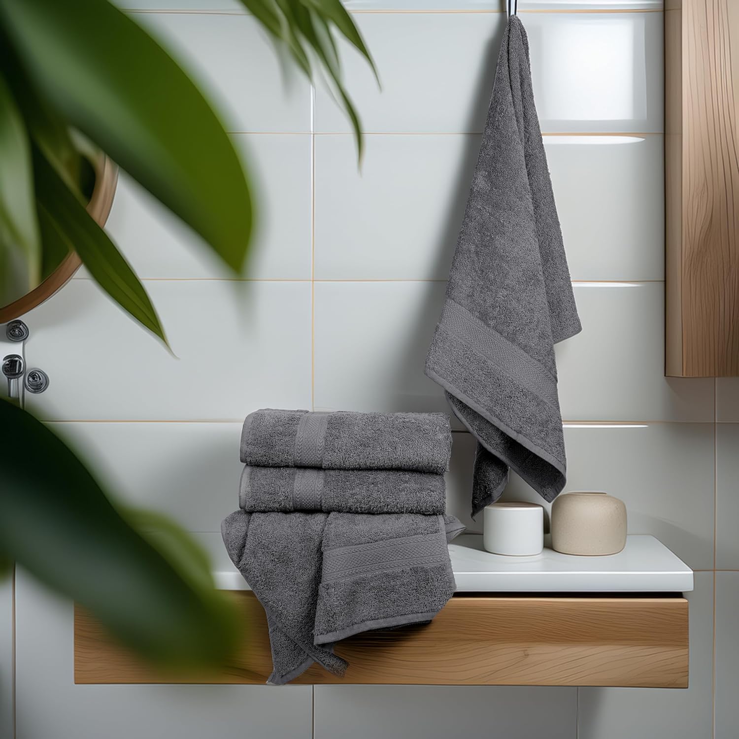 Medium Size Bath Towels Set of 6 – 100% Cotton Terry – 24" x 48" – Quick Dry, Soft & Highly Absorbent – Grey Towels for Bathroom, Gym, Spa, Pool & Daily Use