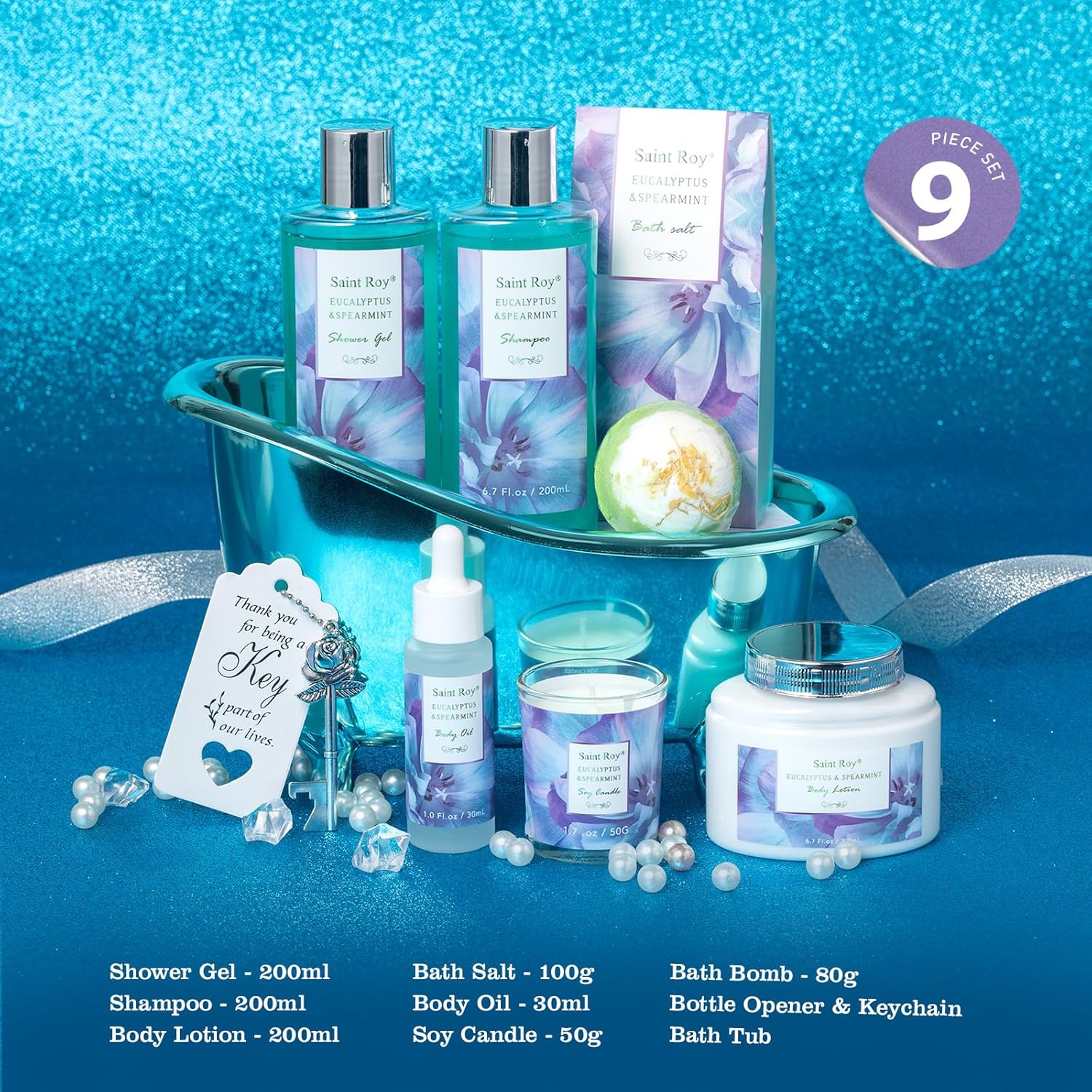Bath and Body Basket Set EUCALYPTUS & Mint Spa Gift Basket for Women, Unique Bath Gift Baskets Gifts, Home Spa Kit Christmas Gifts for Women, birthday gift baskets for Dad Mother's Day