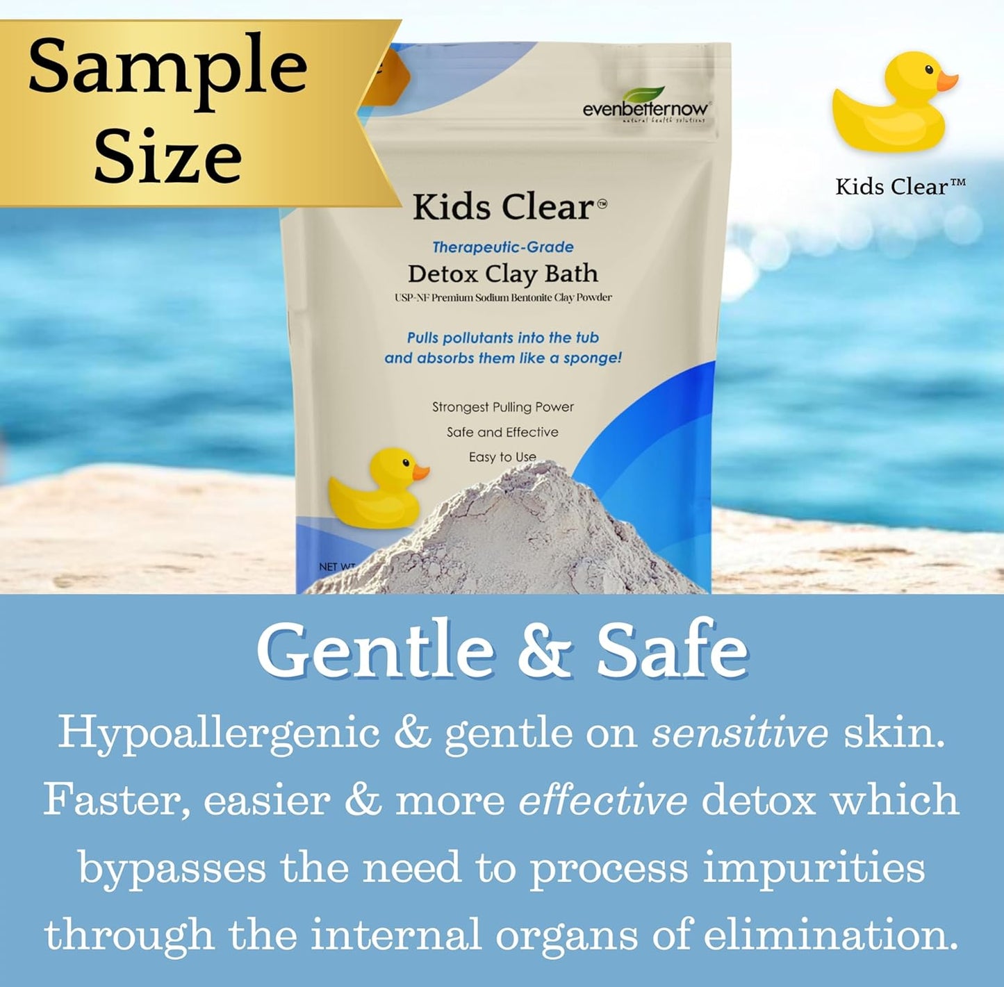 Kids Clear Detox Clay Bath, 100% Pure Sodium Bentonite - Cleansing and Purifying, by -Evenbetternow LLC – 0.5 lb (8 oz) Sample/Trial Size