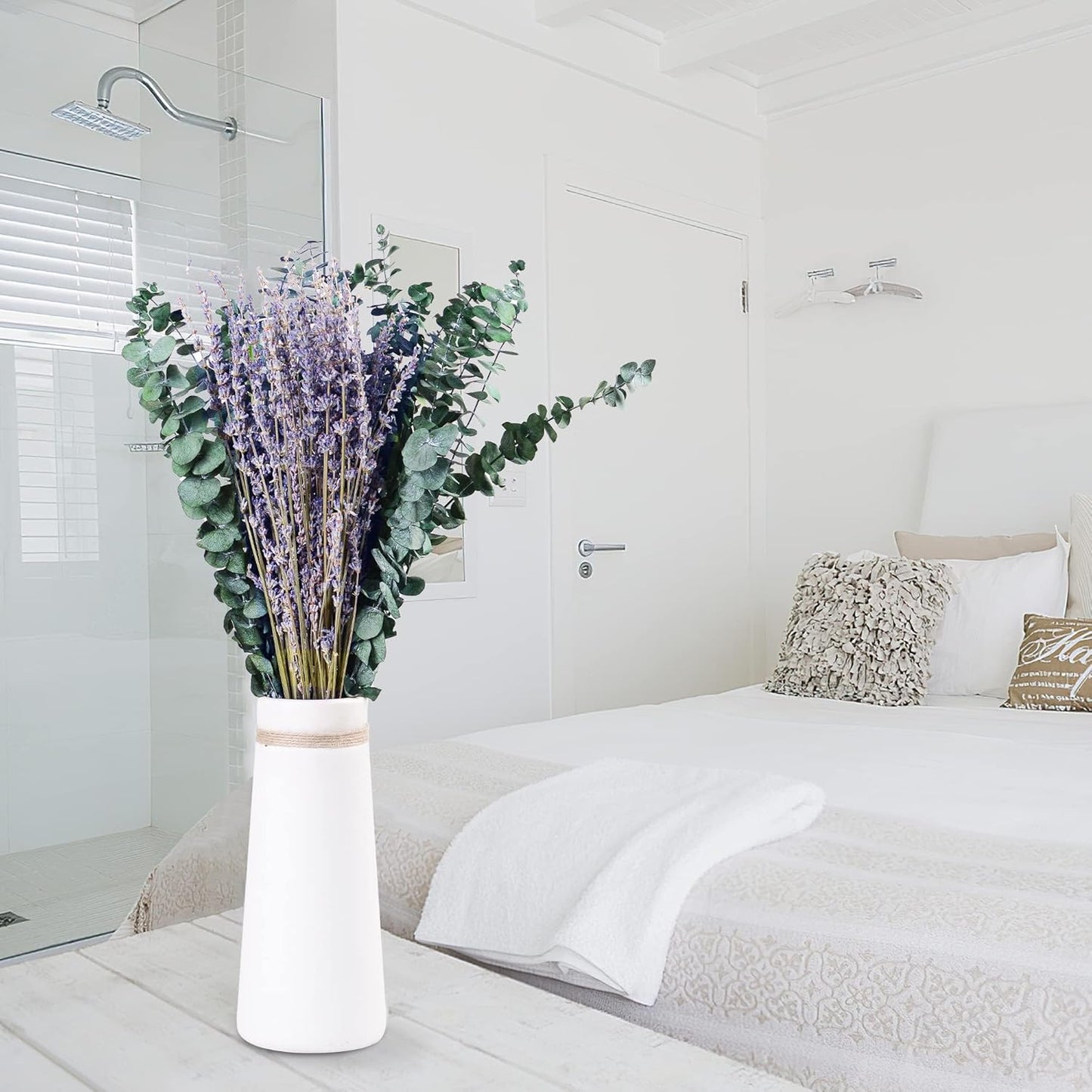 115 Pcs Eucalyptus Stems & Lavenders Flowers Bundles for Shower, 17'' Upgrade Hanging Shower Plant, Natural Real Eucalyptus Leaves Lavenders Stems with Chrysanthemums, Fragrant Bathroom Decor