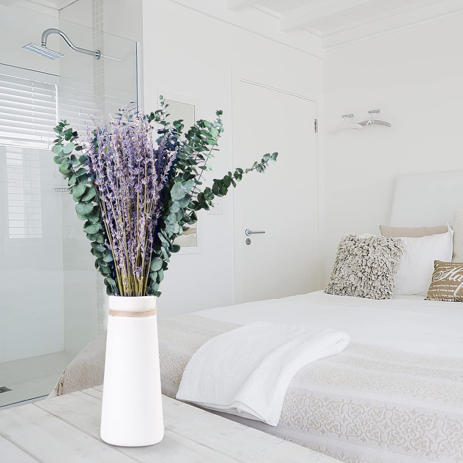 115 Pcs Eucalyptus Stems & Lavenders Flowers Bundles for Shower, 17'' Upgrade Hanging Shower Plant, Natural Real Eucalyptus Leaves Lavenders Stems with Chrysanthemums, Fragrant Bathroom Decor