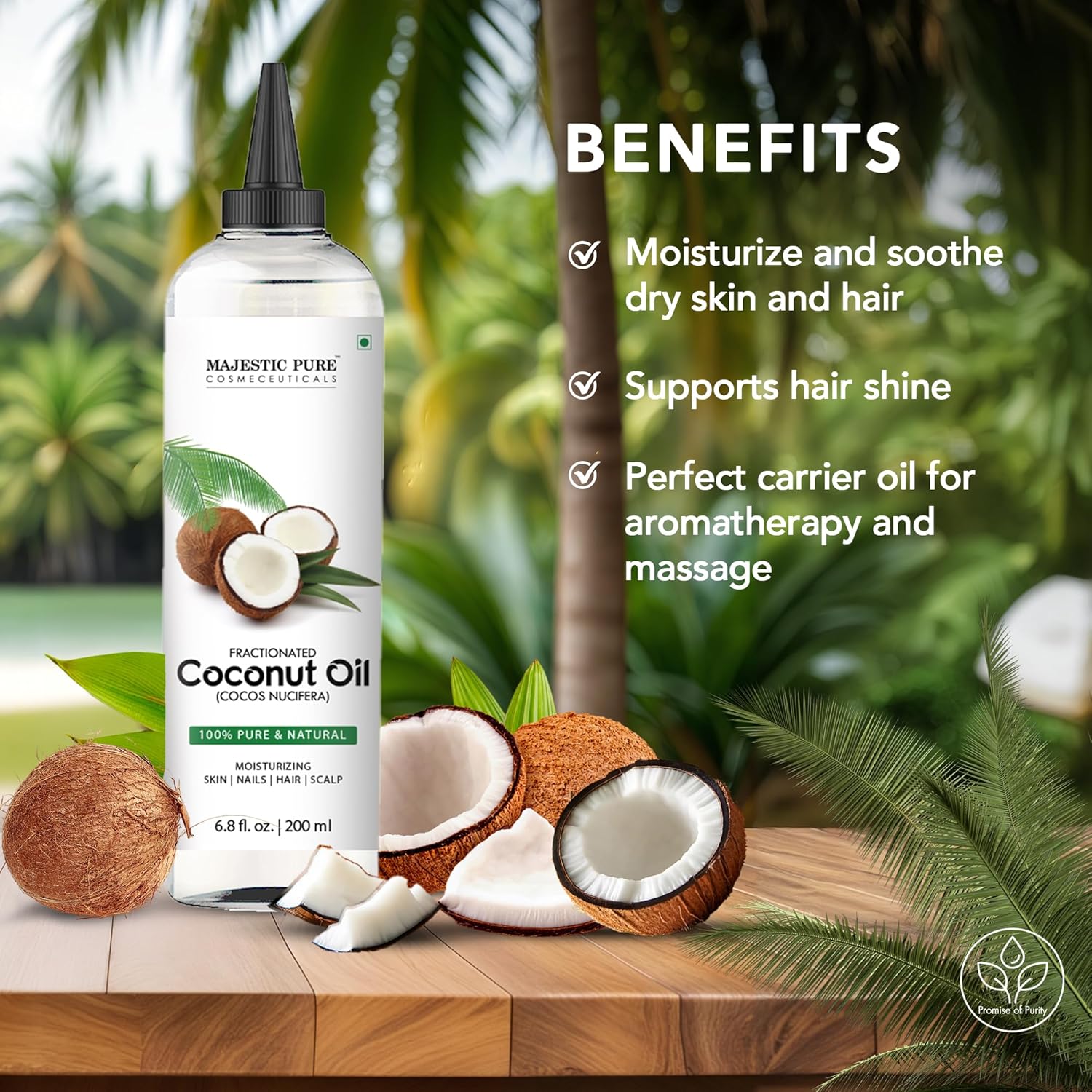 Majestic Pure Fractionated Coconut Oil - Relaxing Massage Oil, Liquid Carrier Oil for Diluting Essential Oils - Skin, Lip, Body & Hair Oil Moisturizer & Softener - 6.8 fl oz
