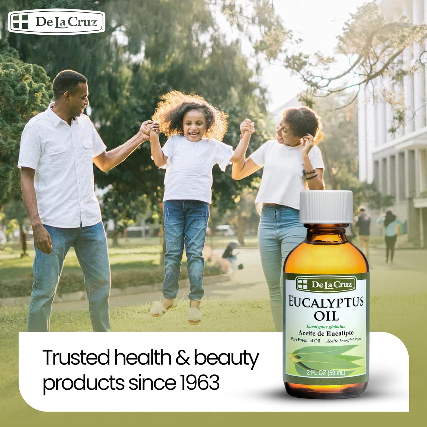 De La Cruz Eucalyptus Essential Oil, 100% Pure Steam Distilled Eucalyptus Globulus, Eucalyptus Oil, Eucalyptus Essential Oil for Diffuser, 2 FL OZ, Aromatherapy, Tree Oil (1 Bottle)