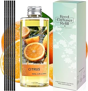 STRN Reed Diffuser Oil Refill, Citrus Scented Diffuser Oil Refills with 6 Reed Sticks 200ML(6.8fl.oz), Room Fresheners for Home, Long-Lasting Summer Fragrance for Living Room, Bedroom, Office