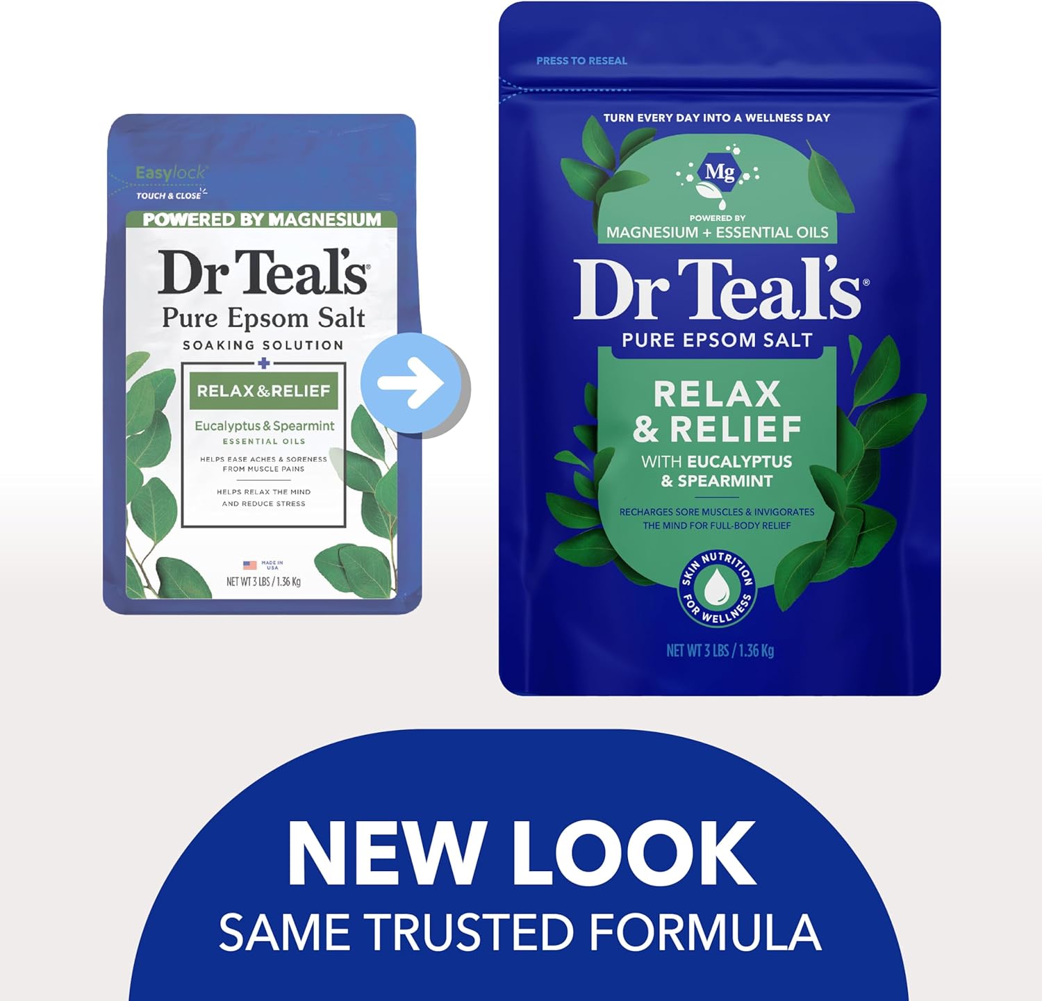Dr Teal's Epsom Salt Magnesium Soak, Relax & Relief with Eucalyptus & Spearmint Essential Oils, 3 lbs