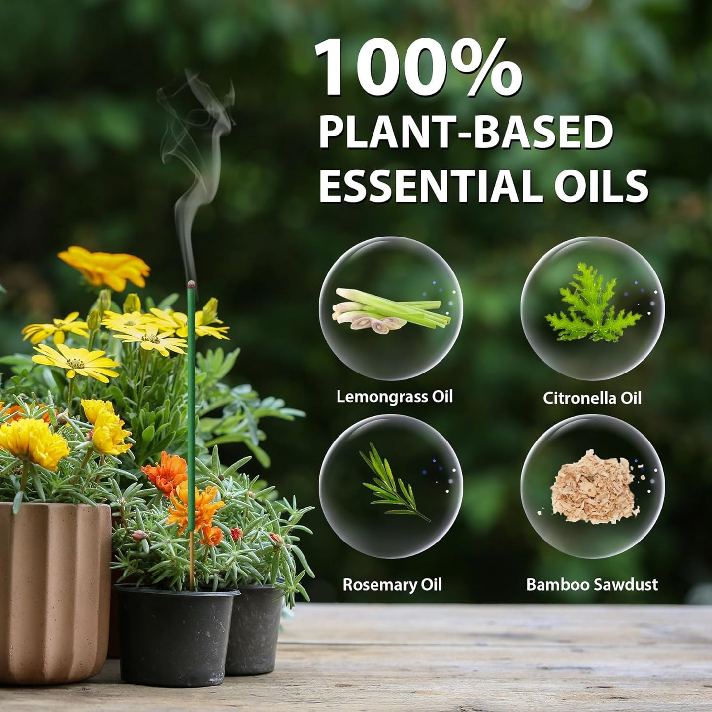 BugBai® Mosquito Repellent Incense Sticks 180 PCS, Citronella Oil DEET-Free Mosquito Repellent for Outdoor Patio Backyard Garden, Natural Plant-Based Bug Repellent for Camping Fishing