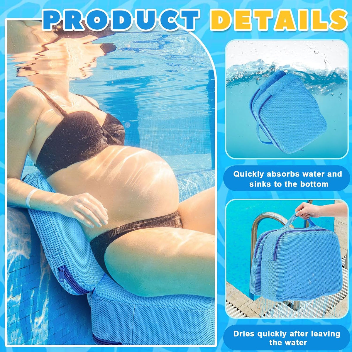 Yerliker 1 Pcs Foldable Hot Tub Booster Seats for Adults, Weighted Spa Seat, Blue