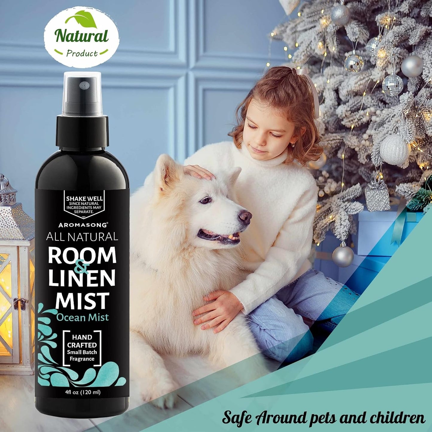 Aromasong All Natural Ocean Mist Room & Linen Spray For Pillows and Sheets - Odor Eliminator Bed Spray Air Freshener All Natural Essential Oil Spray For Sleeping