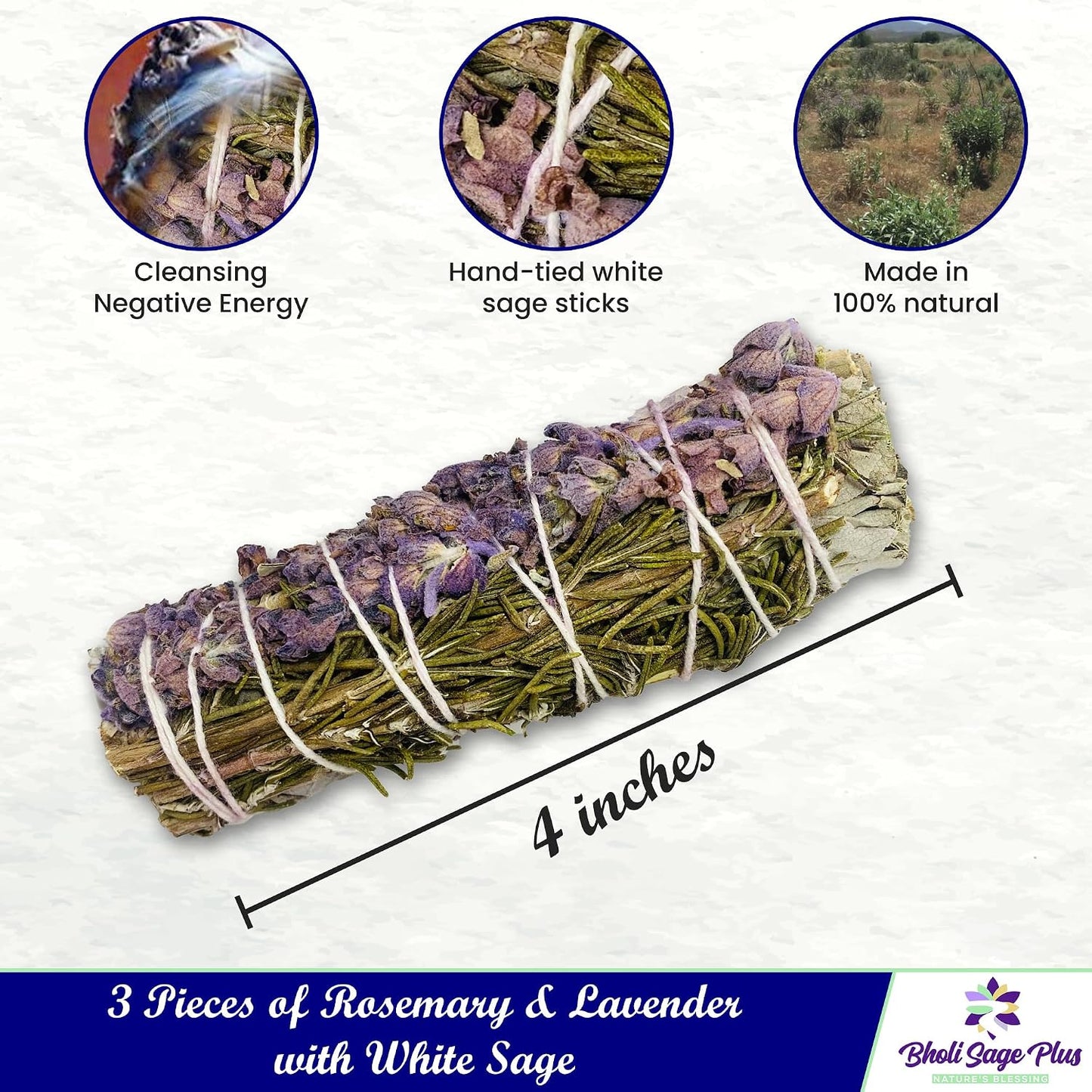 Sage Smudge Kit for Cleansing Negative Energy, Home and Creating The Energy of Happiness Rosemary & Lavender Sage Smudge Sticks with White Sage Pack of 3